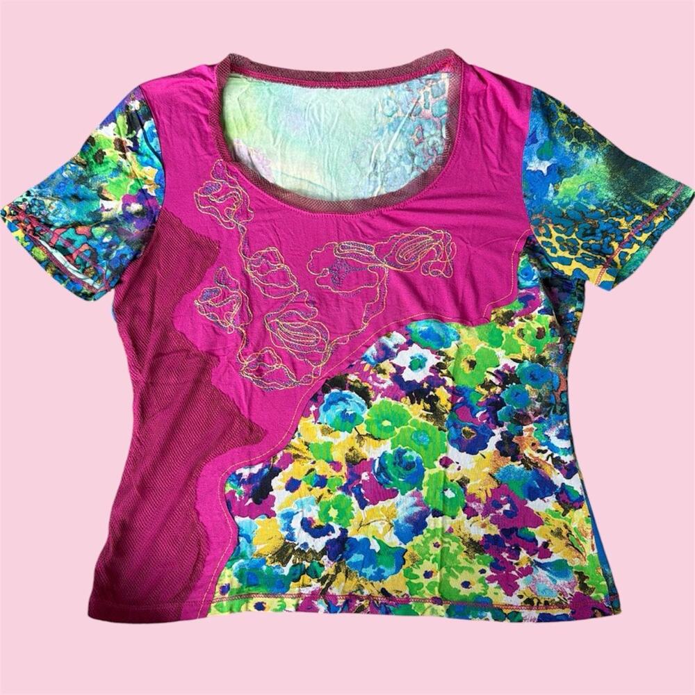Euro Y2K Multi-colored floral and abstract print viscose & elastane crop top